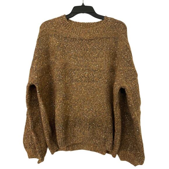 LA JOIE NWT Brown Mixed Stitch Raised Knit Balloon Sleeve Relaxed Fit Sweater 2X - Picture 2 of 13